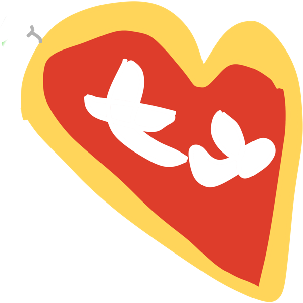 a red heart shape with a gold border and white letters, T and Y. A small grey plastic piece comes from the tag